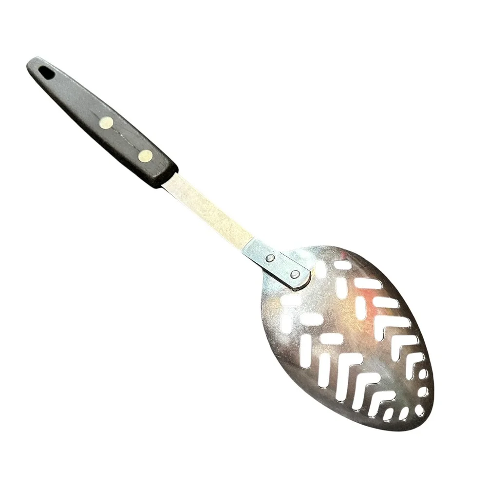 VTG Ekco Forge Stainless Steel Slotted Serving Spoon Riveted Black‎ Handle USA